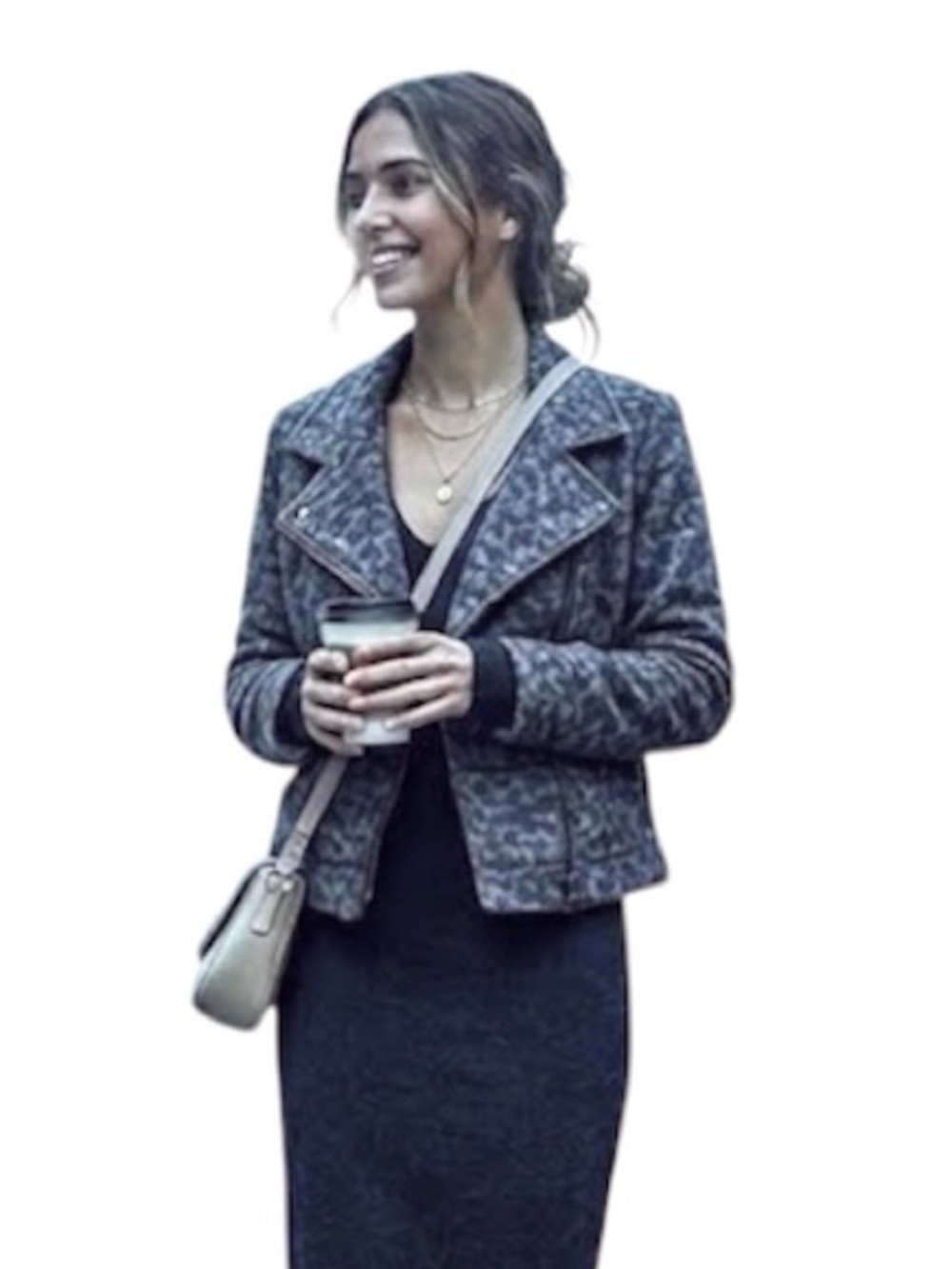 OLSEN WOOL BLEND ANIMAL PRINT BIKER JACKET